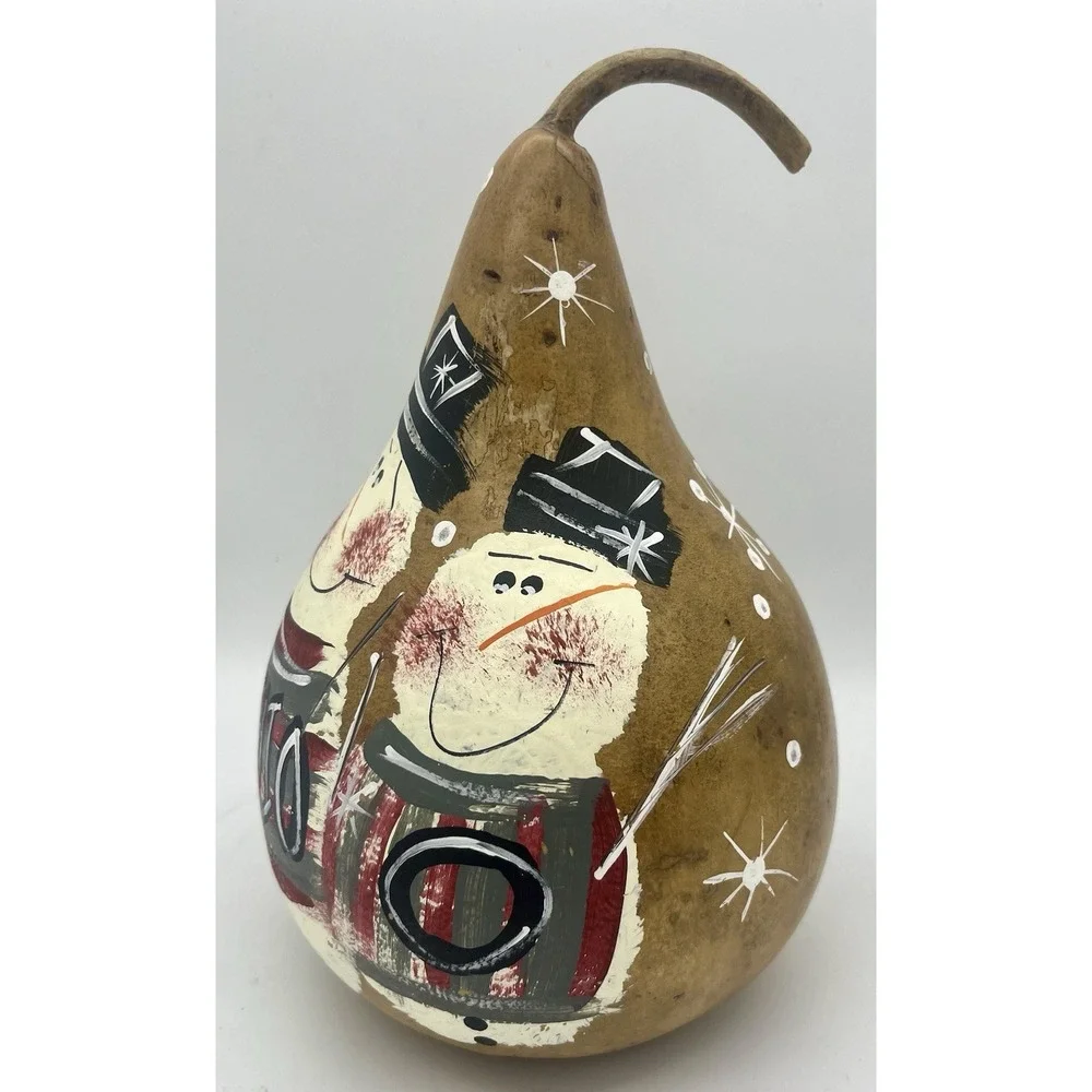 Primitive Hand‎ Painted Snowman Gourd 10